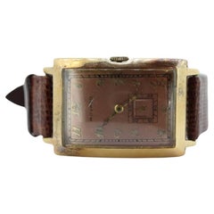 14k MOVADO Rectangle Manual Watch. Antique Mens Movado Vintage Tank Wrist Watch