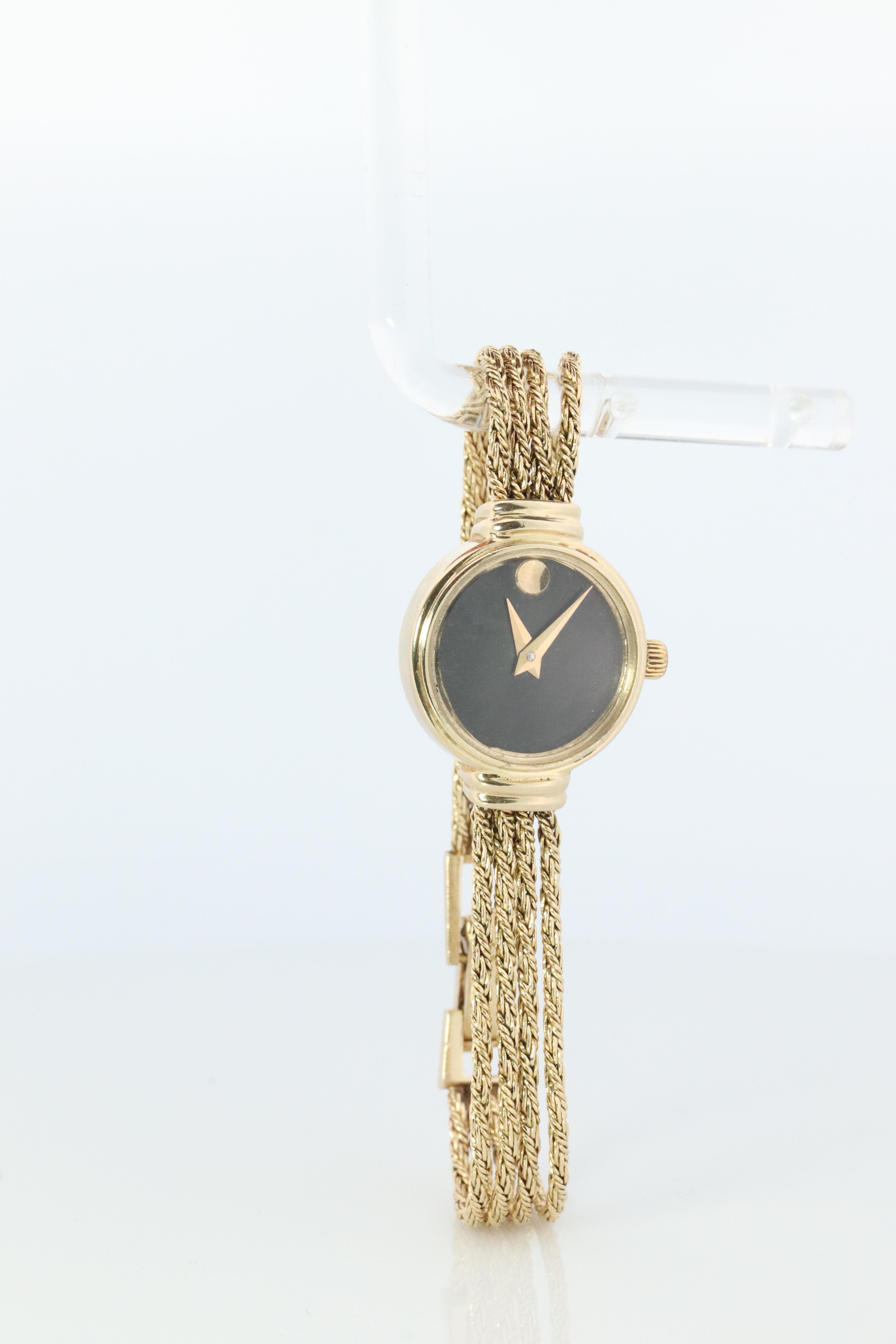 14k MOVADO Watch. 14k Yellow Gold Ladies Movado Rope Bracelet D43 Wristwatch For Sale 4