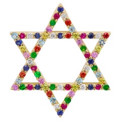 14k Multi Color Sapphire Star of David Natural Gemstones
