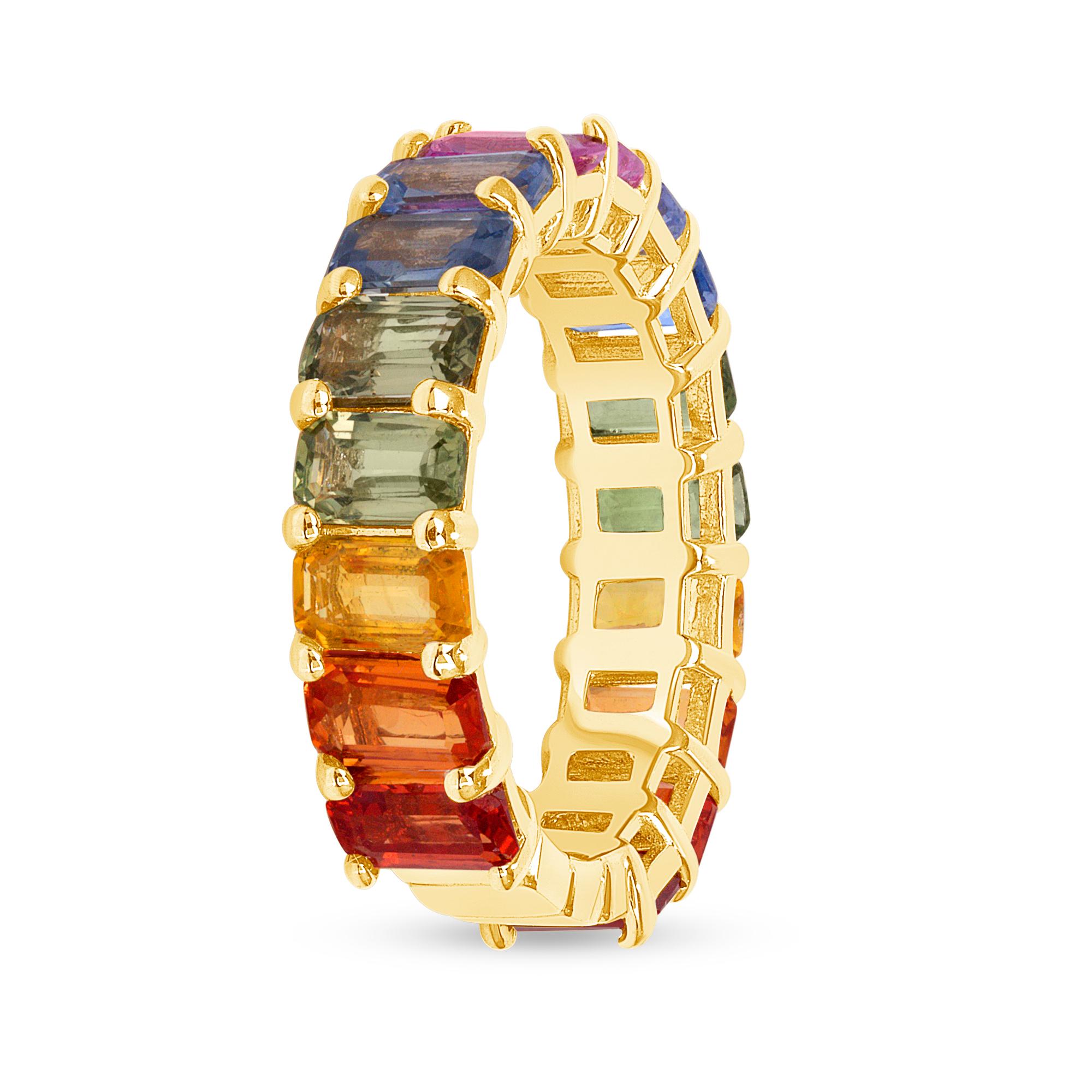 Modern 14K Multi-Sapphire Rainbow Ring  For Sale