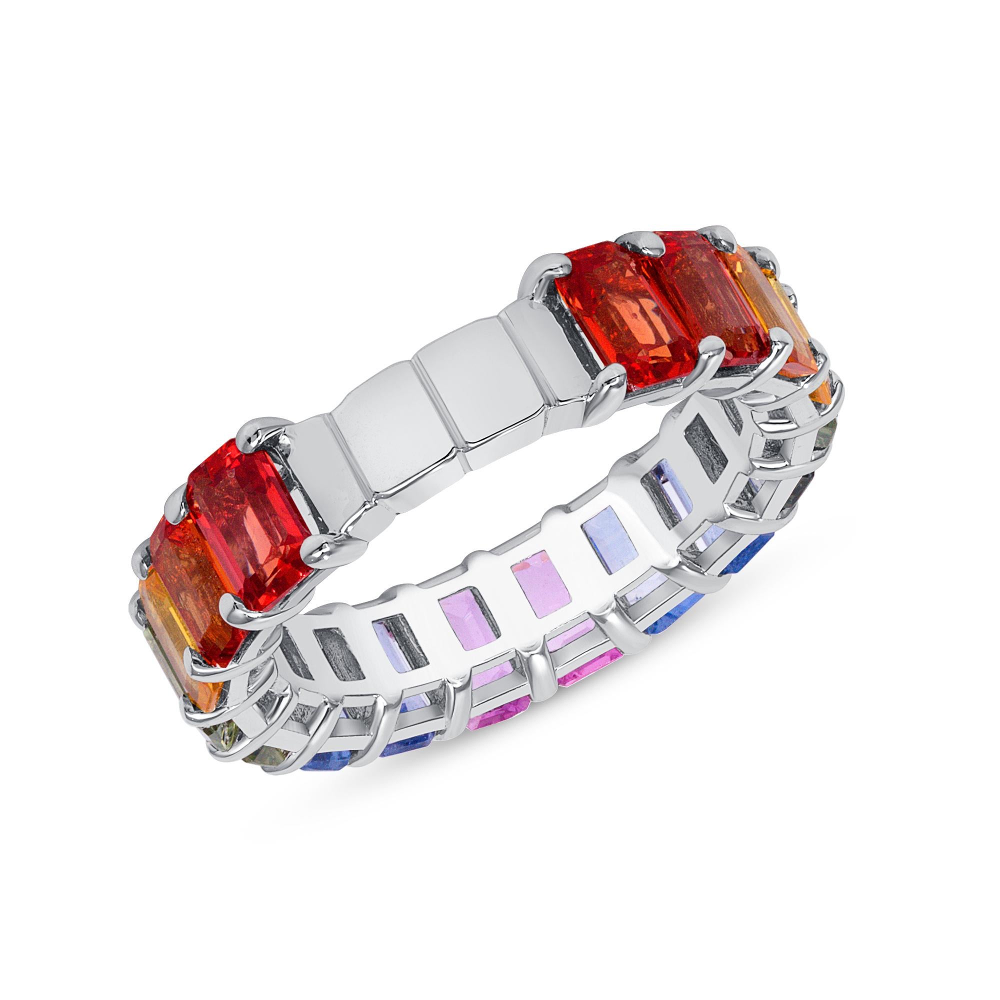 Women's 14K Multi-Sapphire Rainbow Ring  For Sale