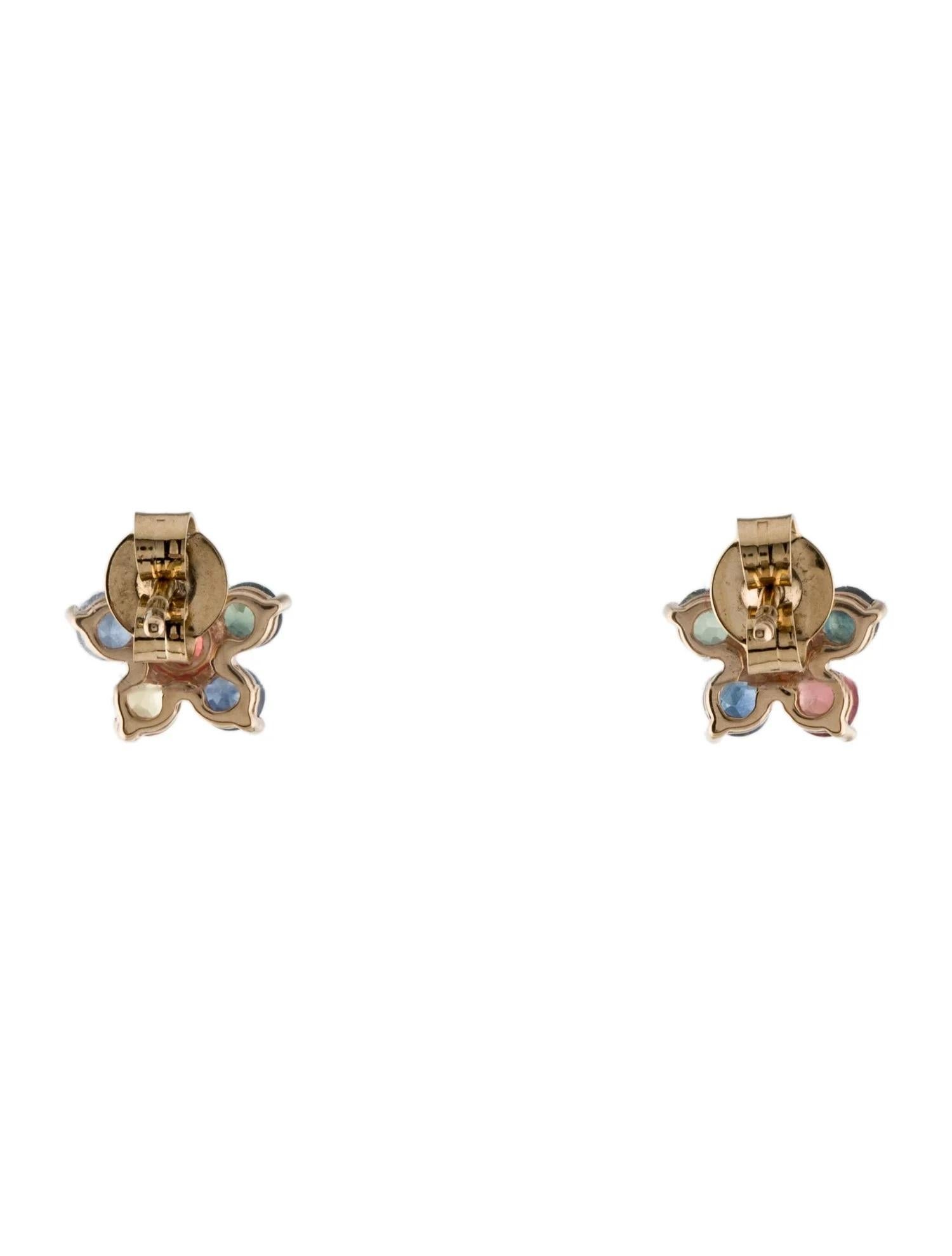 Artist 14K Multi-Sapphire Stud Earrings  1.84 Carat Round Faceted Gemstones  Maker's  For Sale