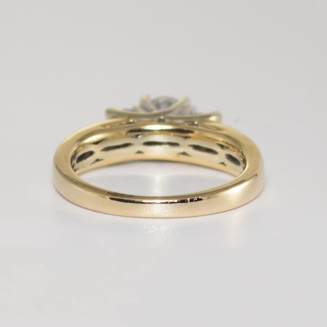 14K Multi-Tone Gold Diamond Engagement Ring 0.88ct In Excellent Condition For Sale In Laguna Beach, CA