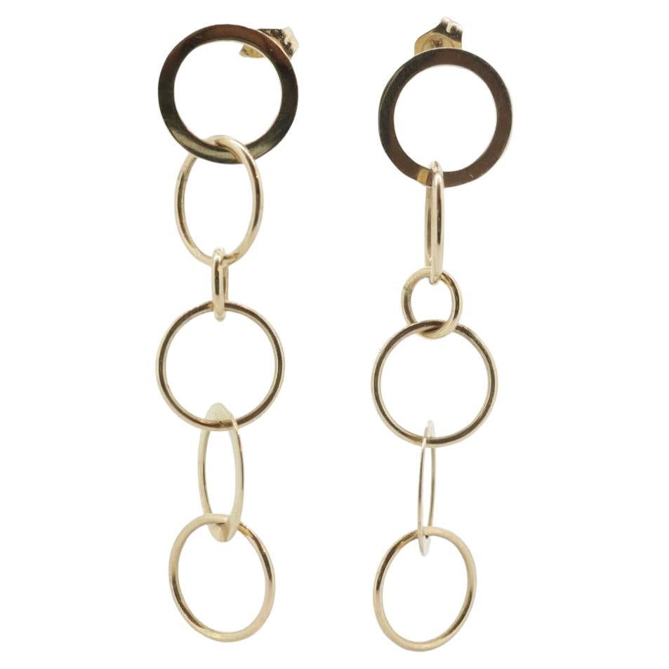 14k NABCO Gold Dangle Drop Earrings. 14k Yellow Gold Interlocking Circles Discs.