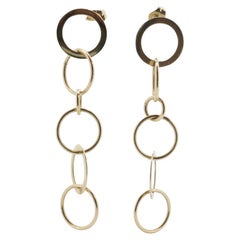 14k NABCO Gold Dangle Drop Earrings. 14k Yellow Gold Interlocking Circles Discs.