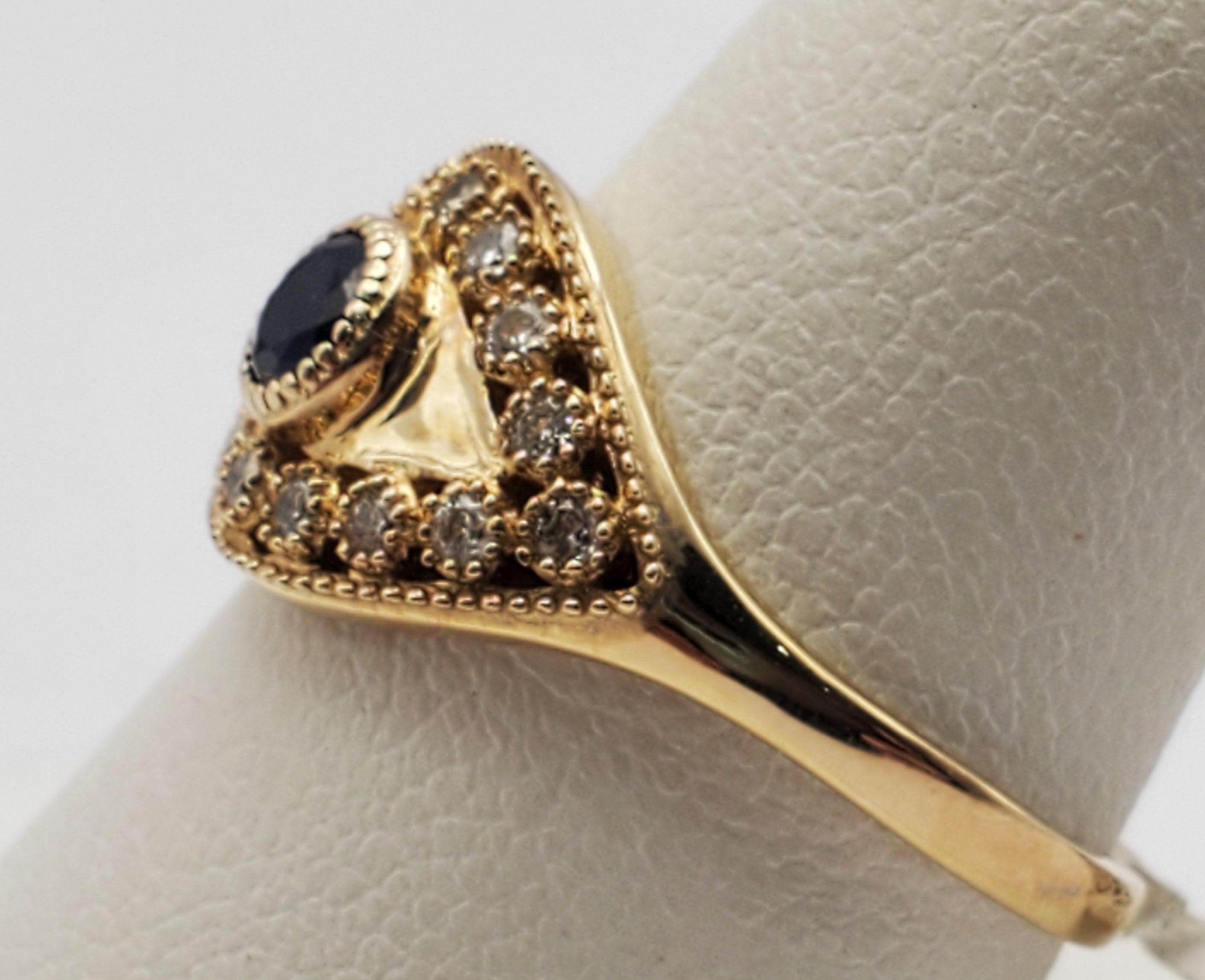 14K Natural Blue Sapphire & Diamond Evil Eye Ring In Good Condition In Pittsburgh, PA