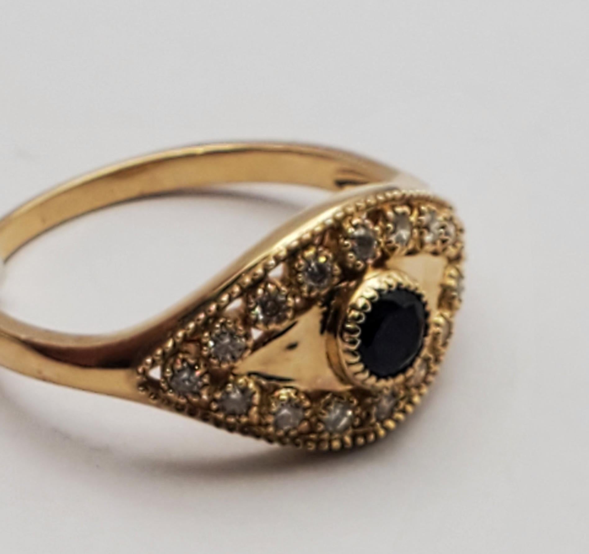 14K Natural Blue Sapphire & Diamond Evil Eye Ring 2
