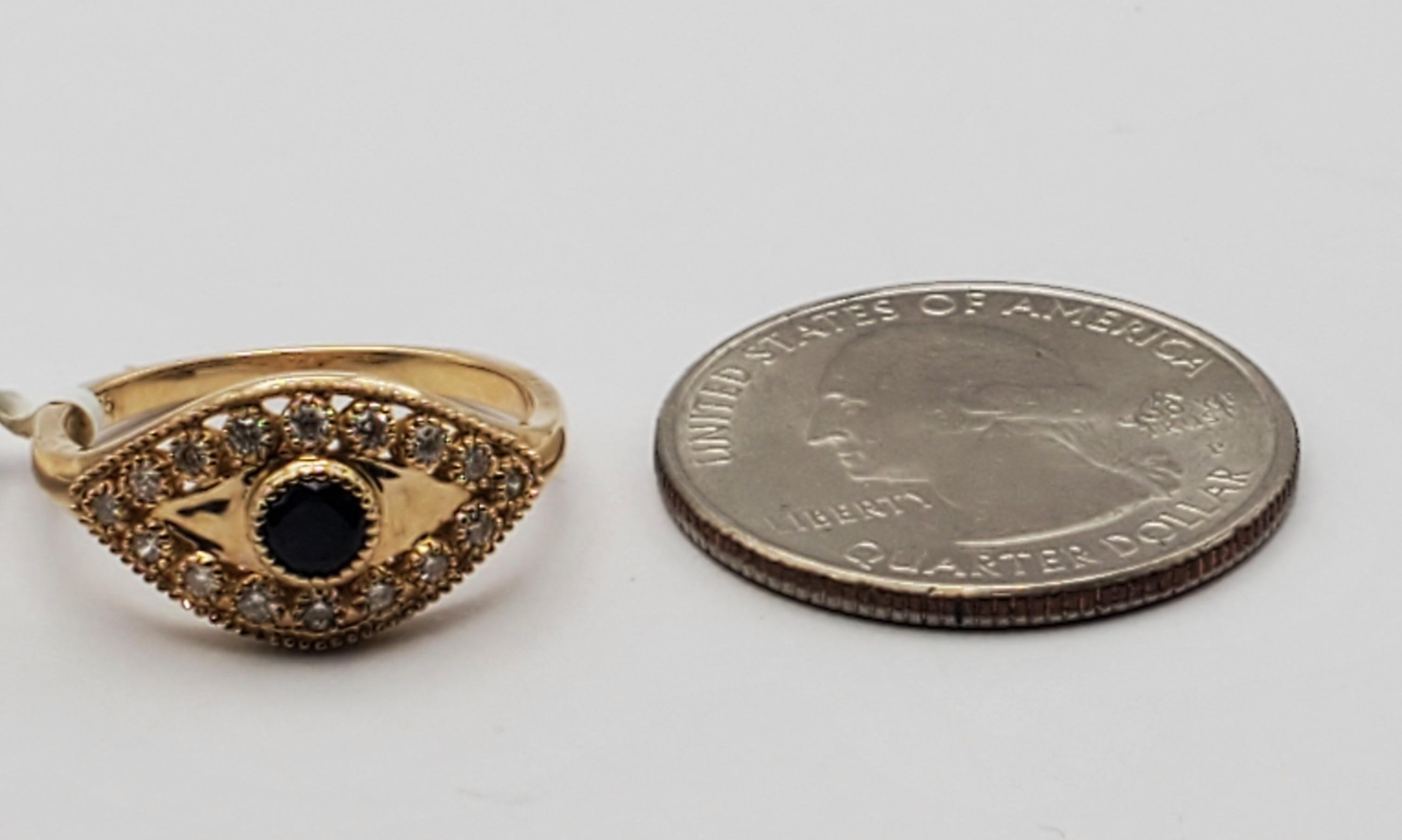14K Natural Blue Sapphire & Diamond Evil Eye Ring 3