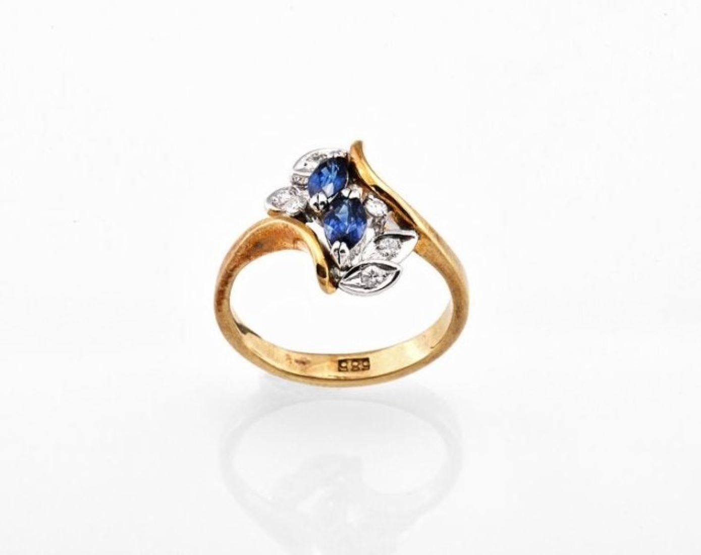 14K natürlichen blauen Saphir & Diamant-Ring mit Edelstein-Bericht im Zustand „Gut“ im Angebot in Pasadena, CA