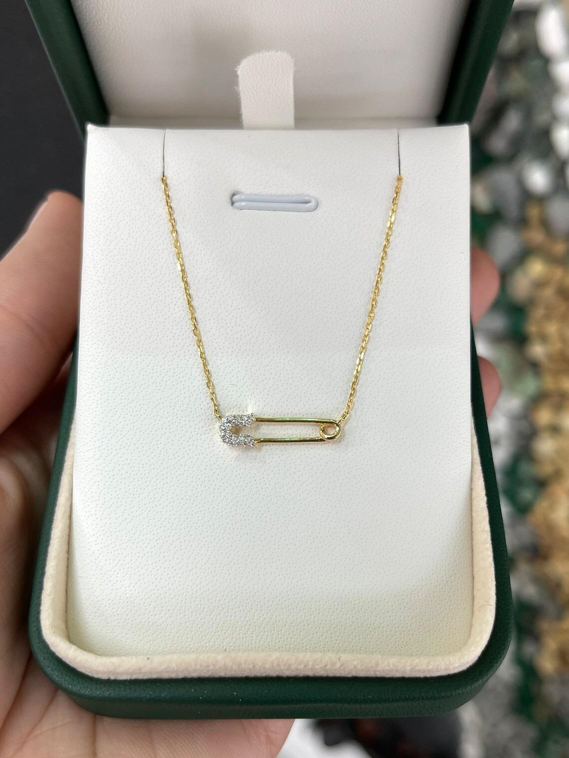 Taglio rotondo Collana impilabile in oro con diamanti tondi brillanti naturali 14K in vendita