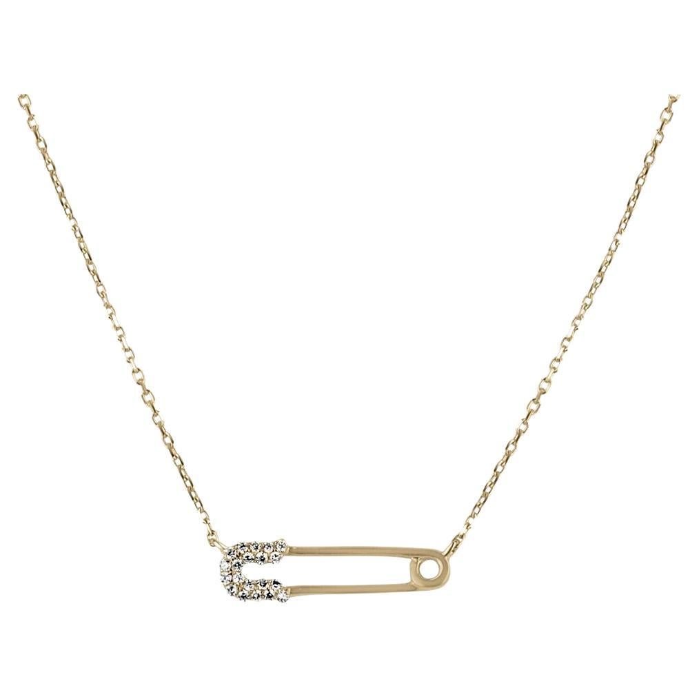 14K Natural Brilliant Round Diamond Safety Pin Gold Stacking Halskette Accessoire im Angebot