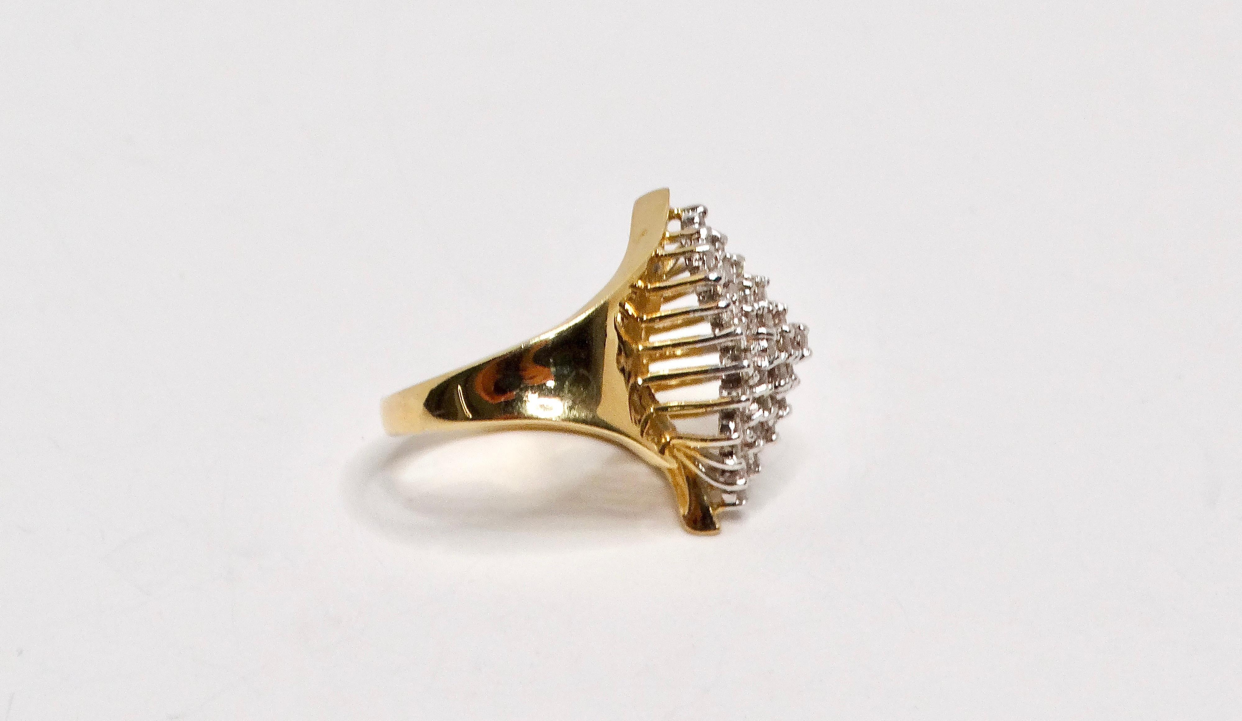 14k Natural Diamond Cocktail Cluster Ring Circa 1970s In Good Condition In Scottsdale, AZ