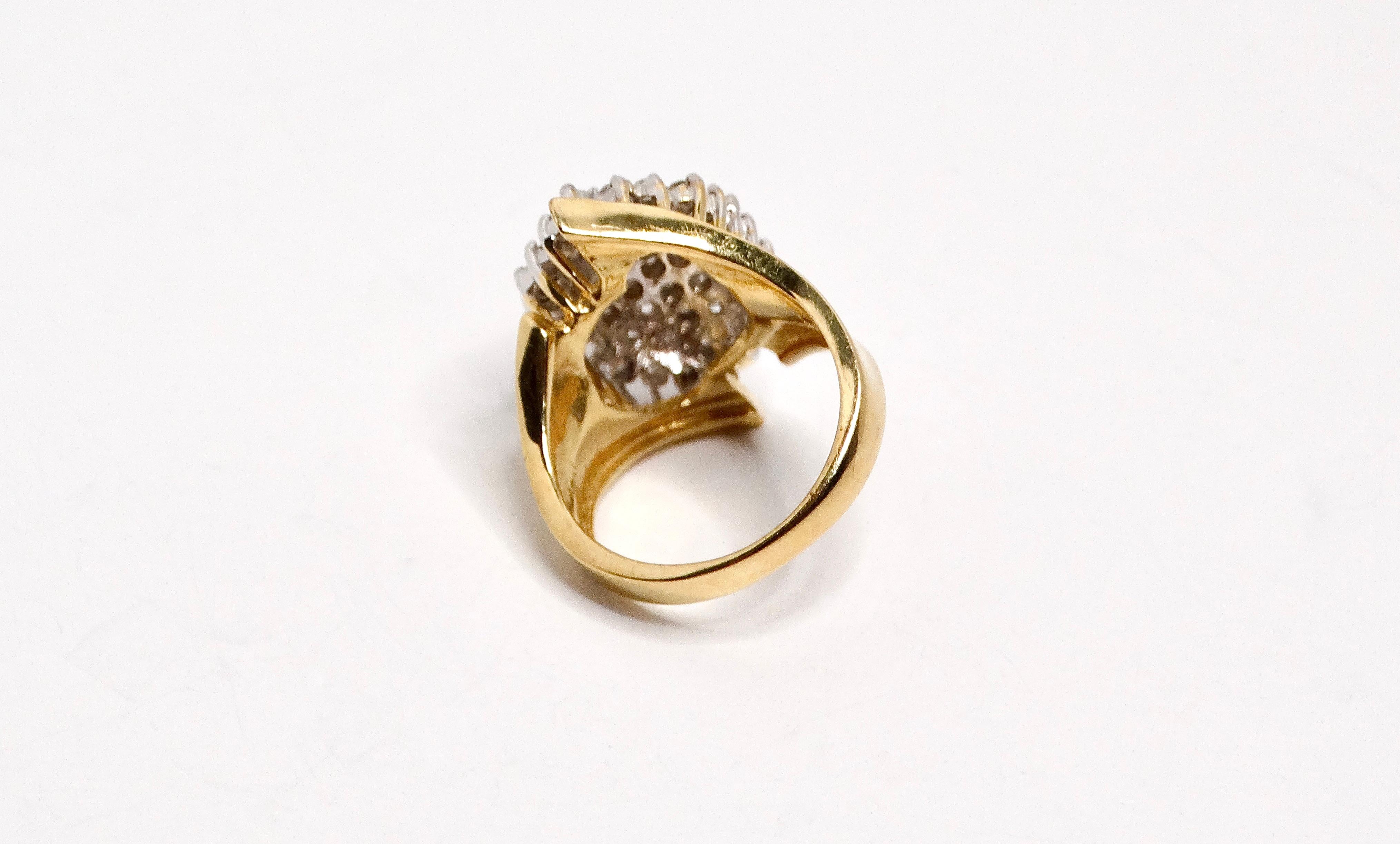 Women's 14k Natural Diamond Cocktail Cluster Ring Circa 1970s