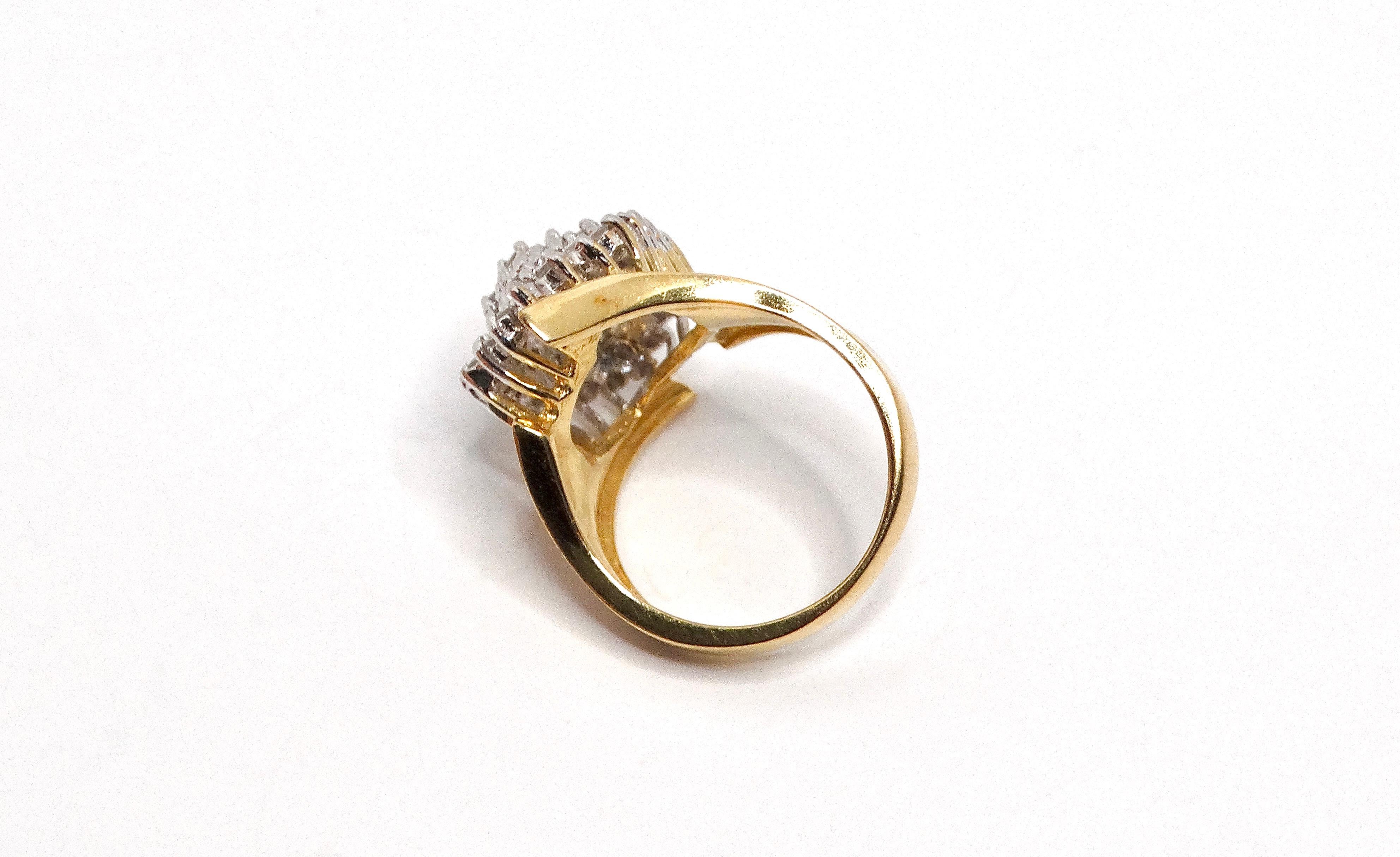 14k Natural Diamond Cocktail Cluster Ring Circa 1970s 2