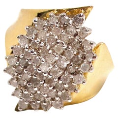 14k Natural Diamond Cocktail Cluster Ring Circa 1970s