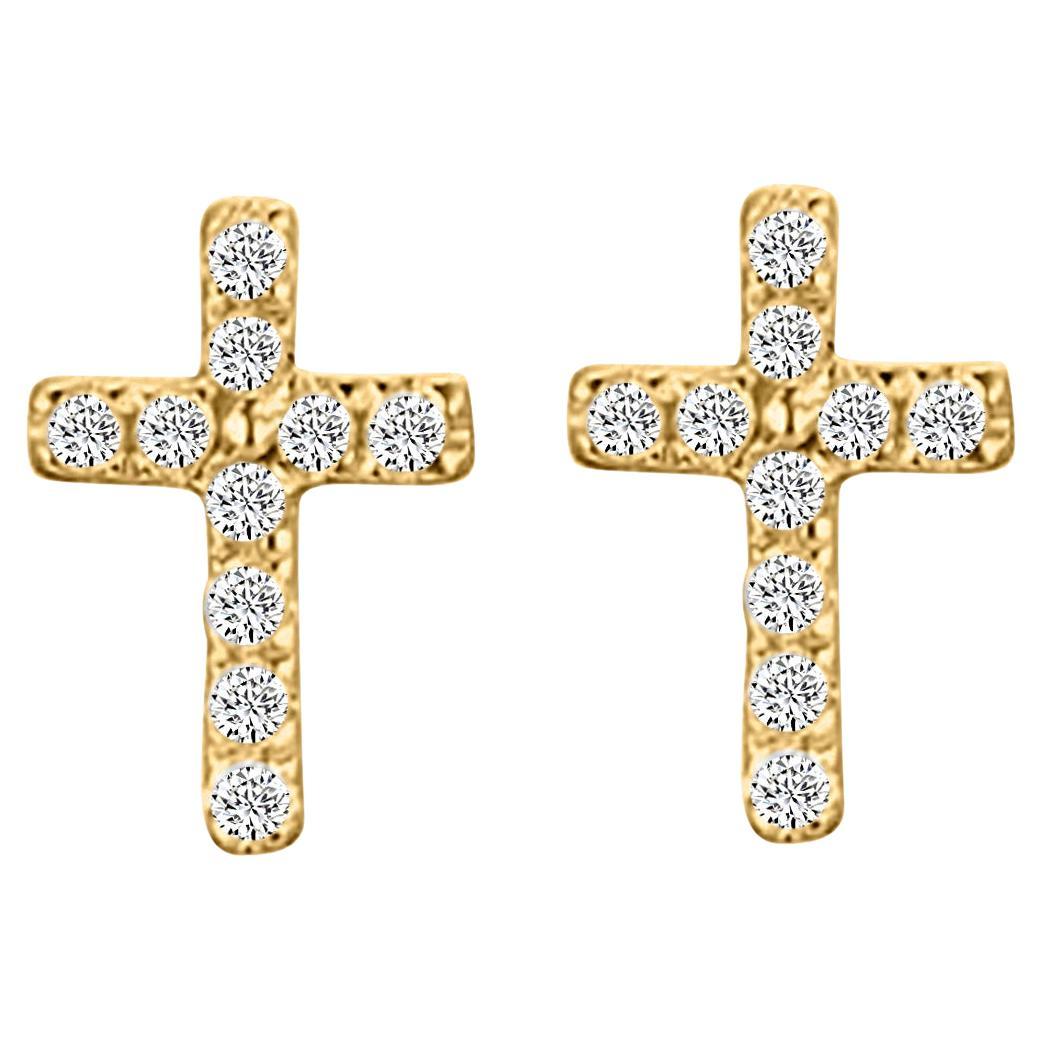 Pendientes de oro amarillo de 14 quilates con diamantes en forma de cruz