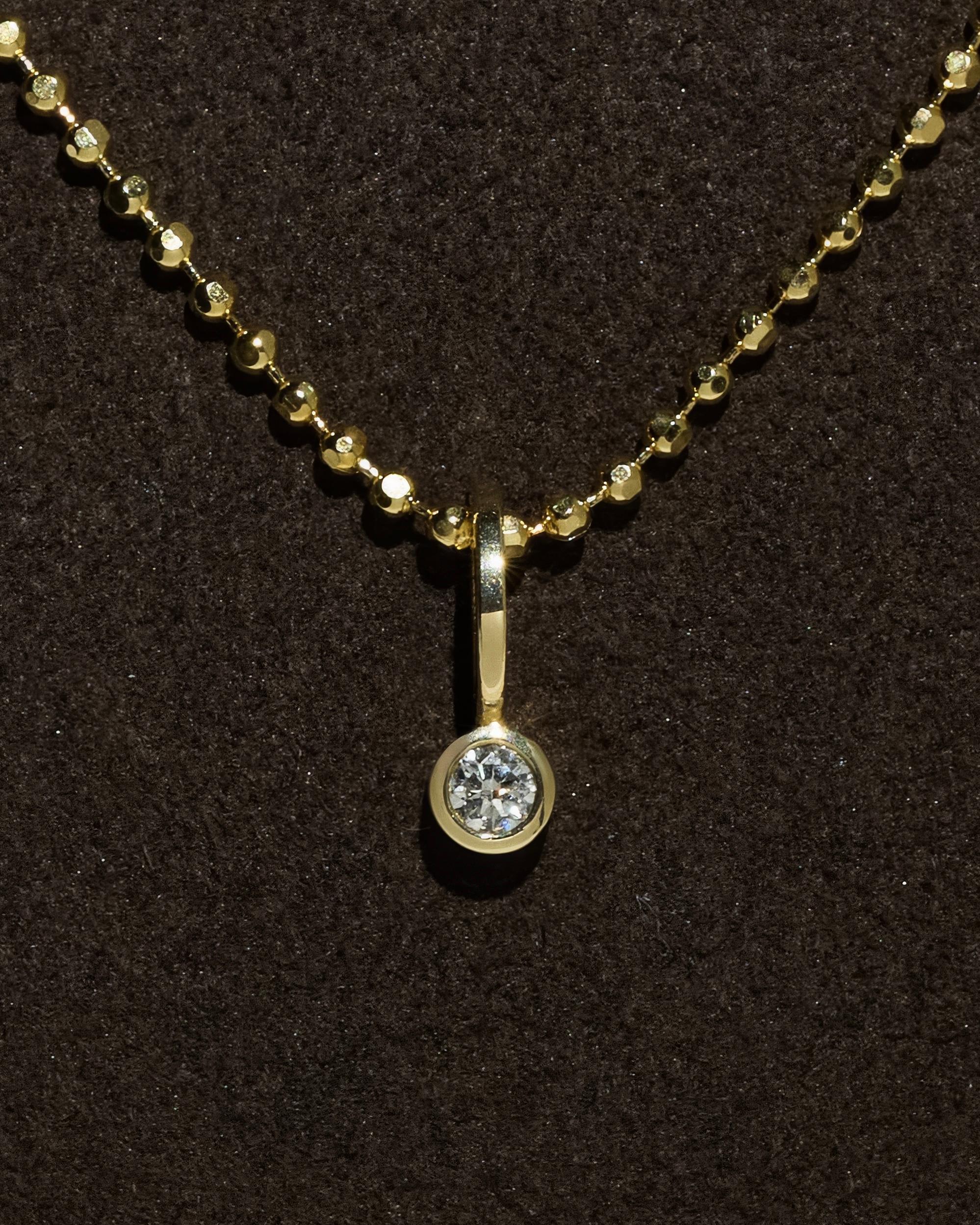 Round Cut 14k Diamond Pendant on Ball Chain with Custom Natural Diamond Clasp For Sale