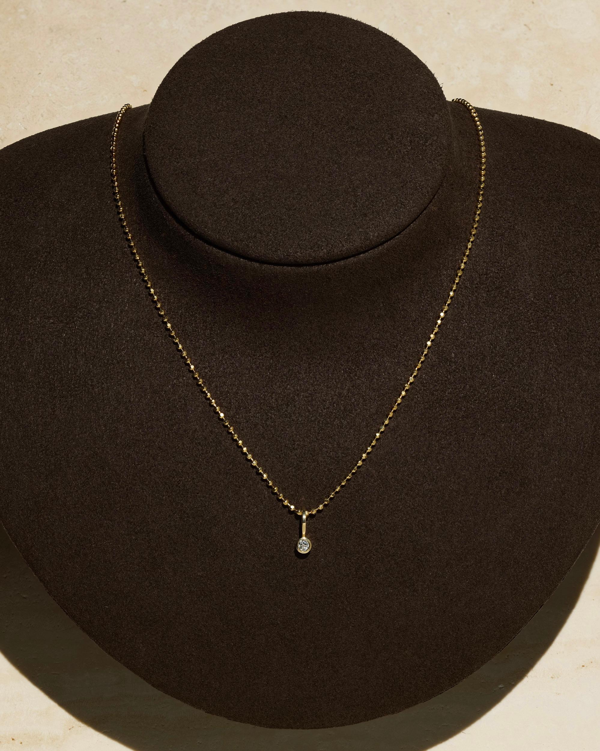 Modern 14k Diamond Pendant on Ball Chain with Custom Natural Diamond Clasp For Sale