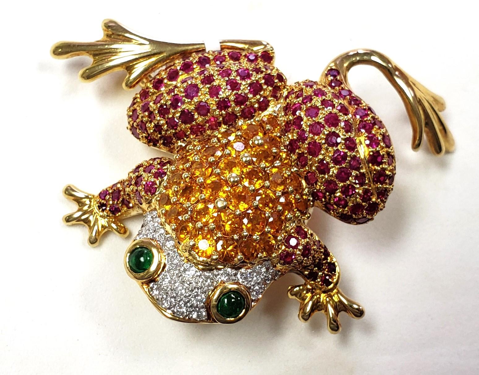 14K Natural Diamond sapphire, ruby FROG Pin/Brooch 65x45MM For Sale 3