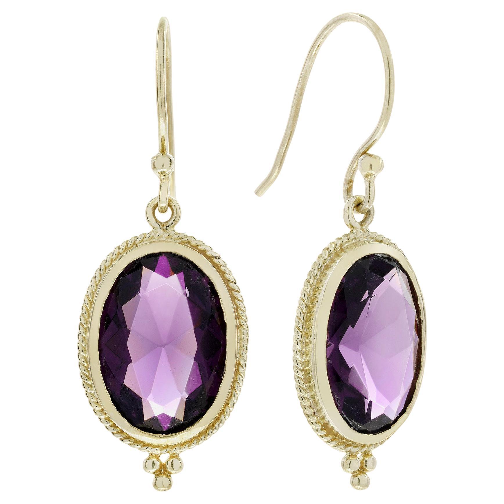 Orecchini a goccia in stile vintage con ametista ovale naturale 14K
