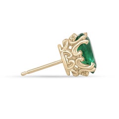 14K Natural Oval Cut Floral Stud Earrings Medium Dark Green Fluer De Lis Design