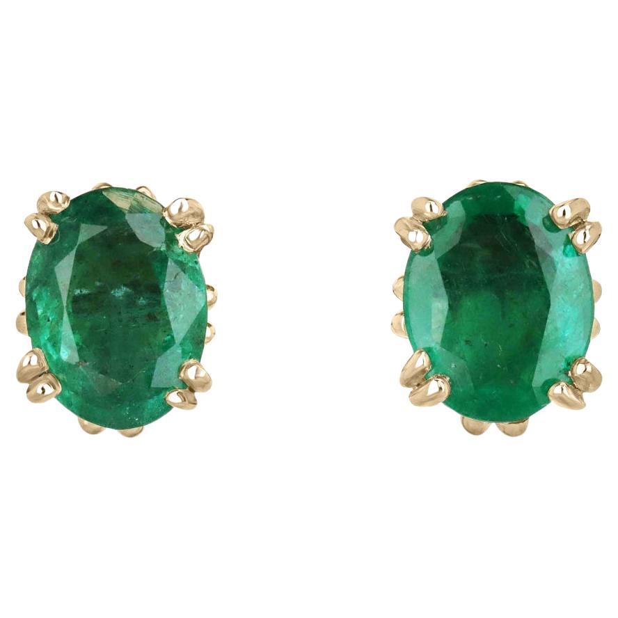 Pendientes florales talla oval natural 14K Diseño Fluer De Lis Verde Oscuro Medio en venta