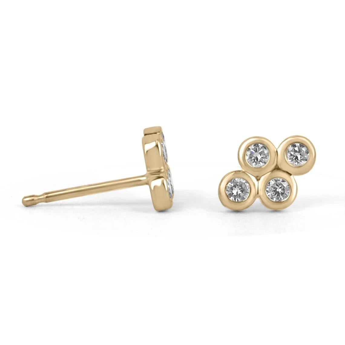 A gorgeous and dainty pair of natural diamond earrings. These cute studs feature four petite diamonds on each one, that glimmer with their sparkly white color and remarkable luster. The perfect mini cloud stud earrings, for the first or second