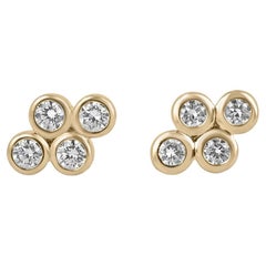 14K Natural Real Brilliant Round Cut Diamond Mini Cloud Stud Gold Bezel Earrings