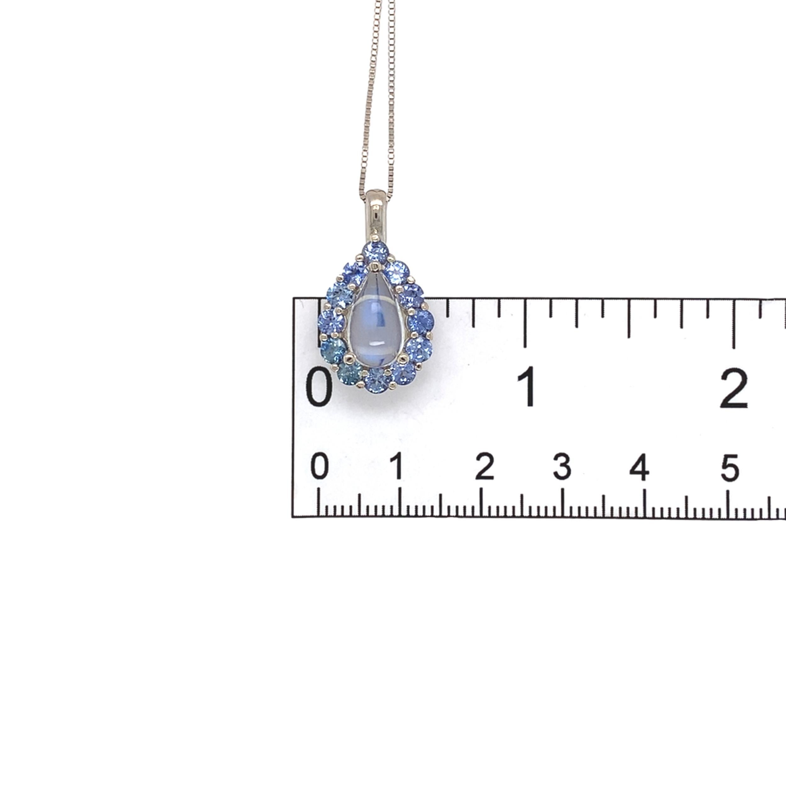 Collana 14K Ciondolo con pietra di luna blu Flash e zaffiro di Ceylon da 2,34 carati in vendita 4