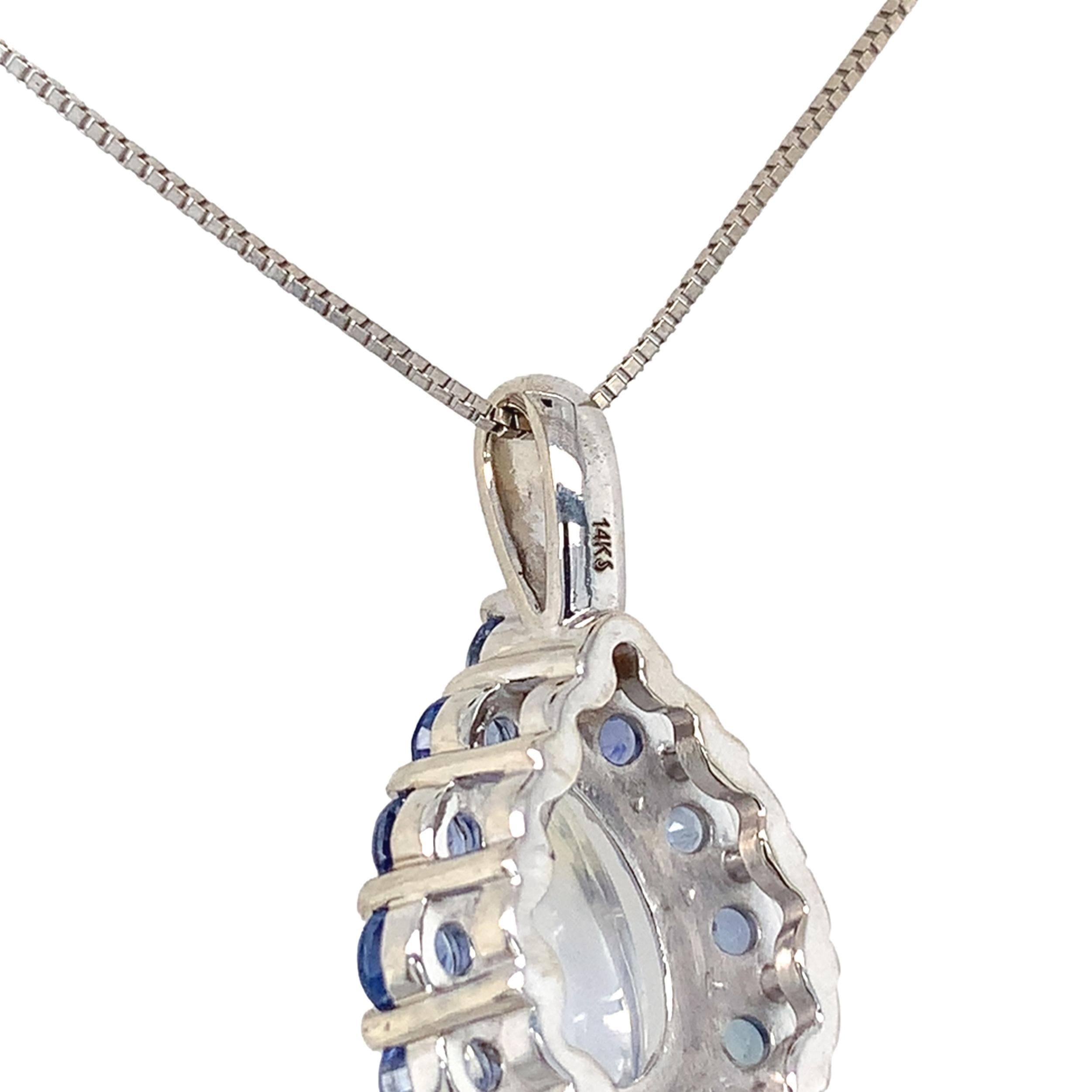 Collana 14K Ciondolo con pietra di luna blu Flash e zaffiro di Ceylon da 2,34 carati in vendita 2