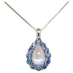 Collana 14K Ciondolo con pietra di luna blu Flash e zaffiro di Ceylon da 2,34 carati