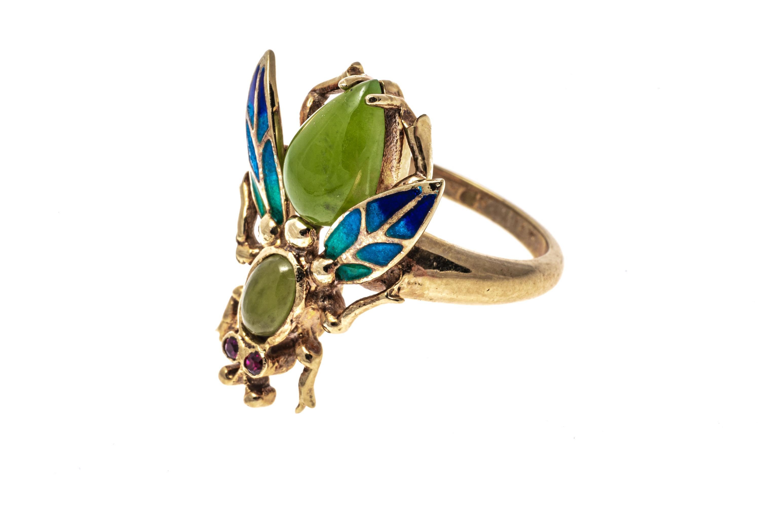 Women's 14k Nephrite Jade and Ombre Enamel Bug Ring For Sale