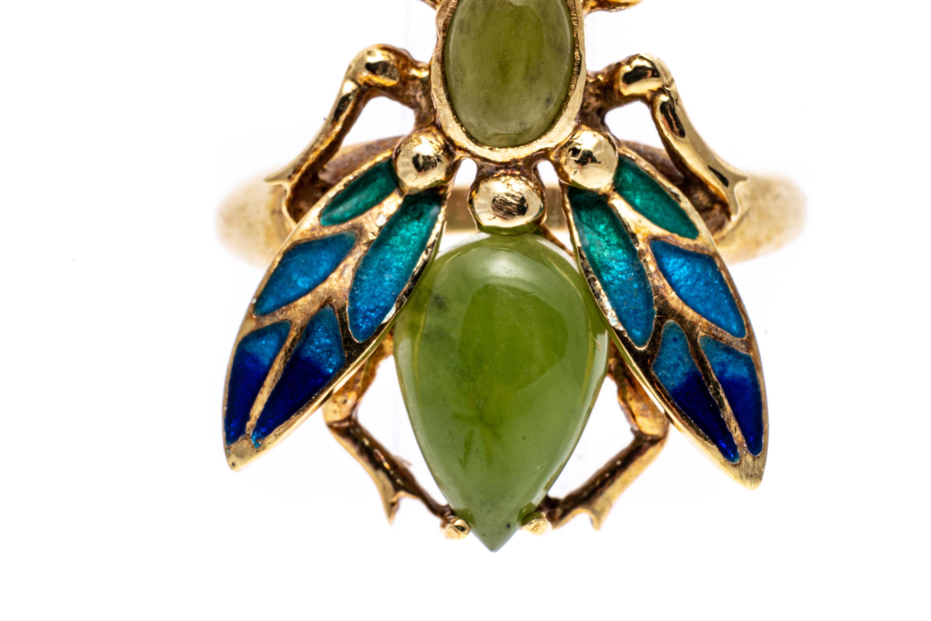 14k Nephrite Jade and Ombre Enamel Bug Ring For Sale 1