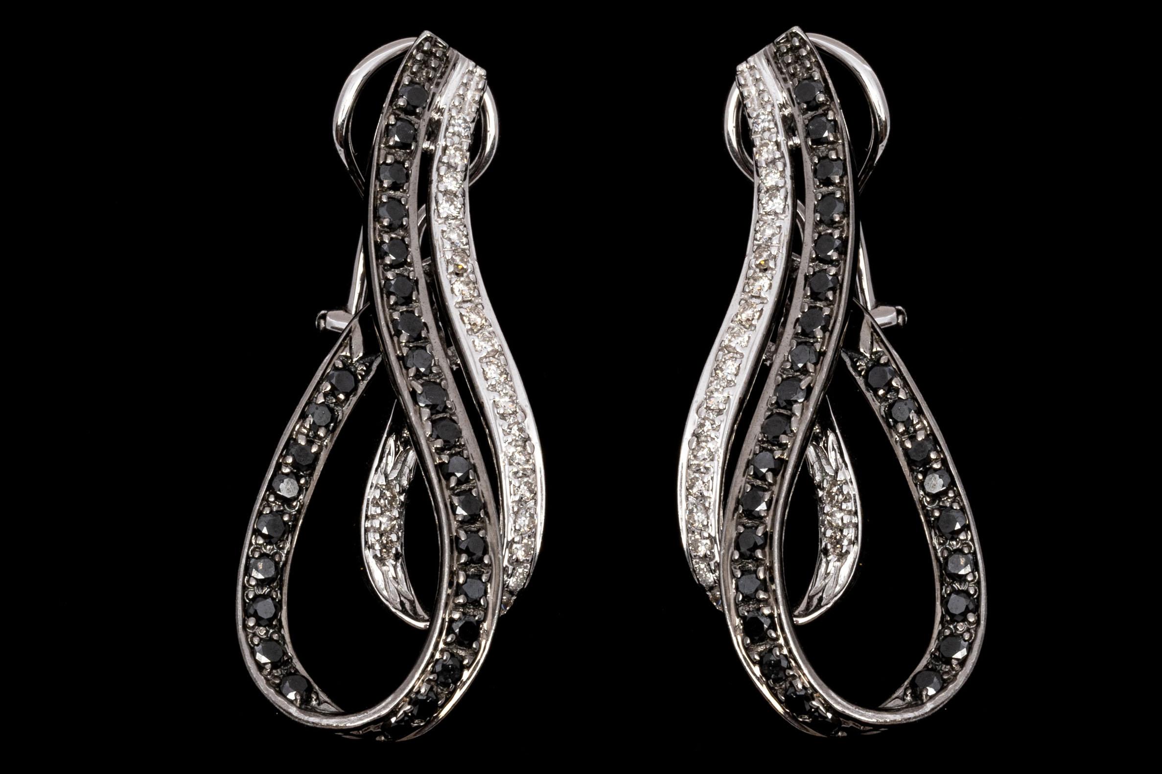 14k Nesting Black And White Diamond Swirl Drop Earrings For Sale 1