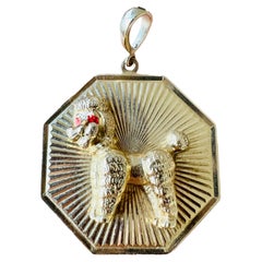 Vintage 14k Octagon Medallion Poodle Necklace Pendant