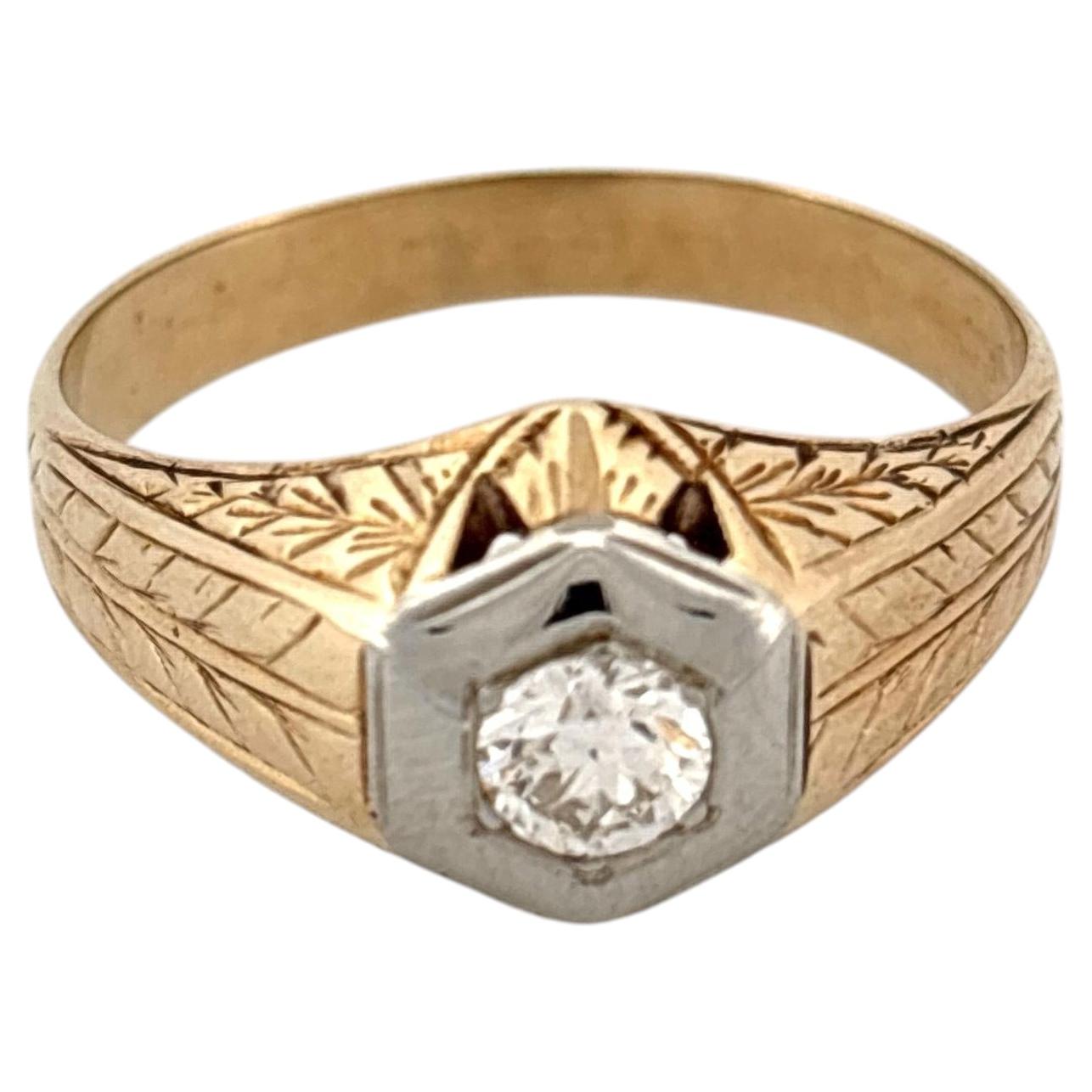 Vintage 14K Gold Runder Brilliant-Schliff Diamantring, 0,25ct, Unisex