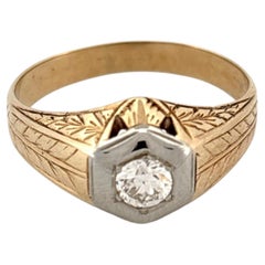 Vintage 14K Gold Round Brilliant-Cut Diamond Ring, 0.25ct, Unisex