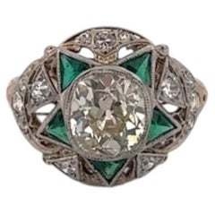 14k Old Mine Diamond & Emerald Ring