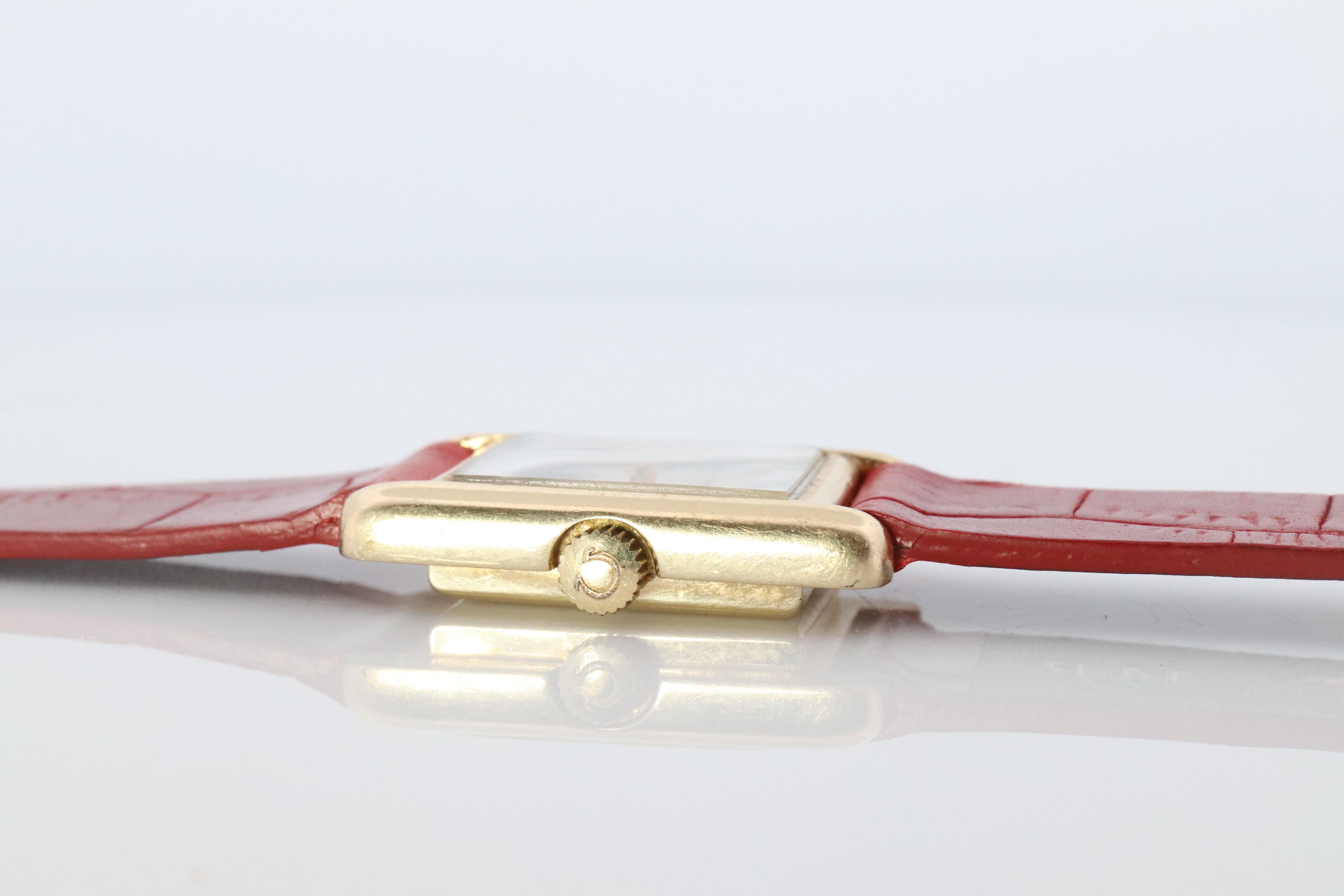 Women's 14k OMEGA x Tiffany & Co Tank Watch. 14k Yellow Manual Windup Omega For Sale
