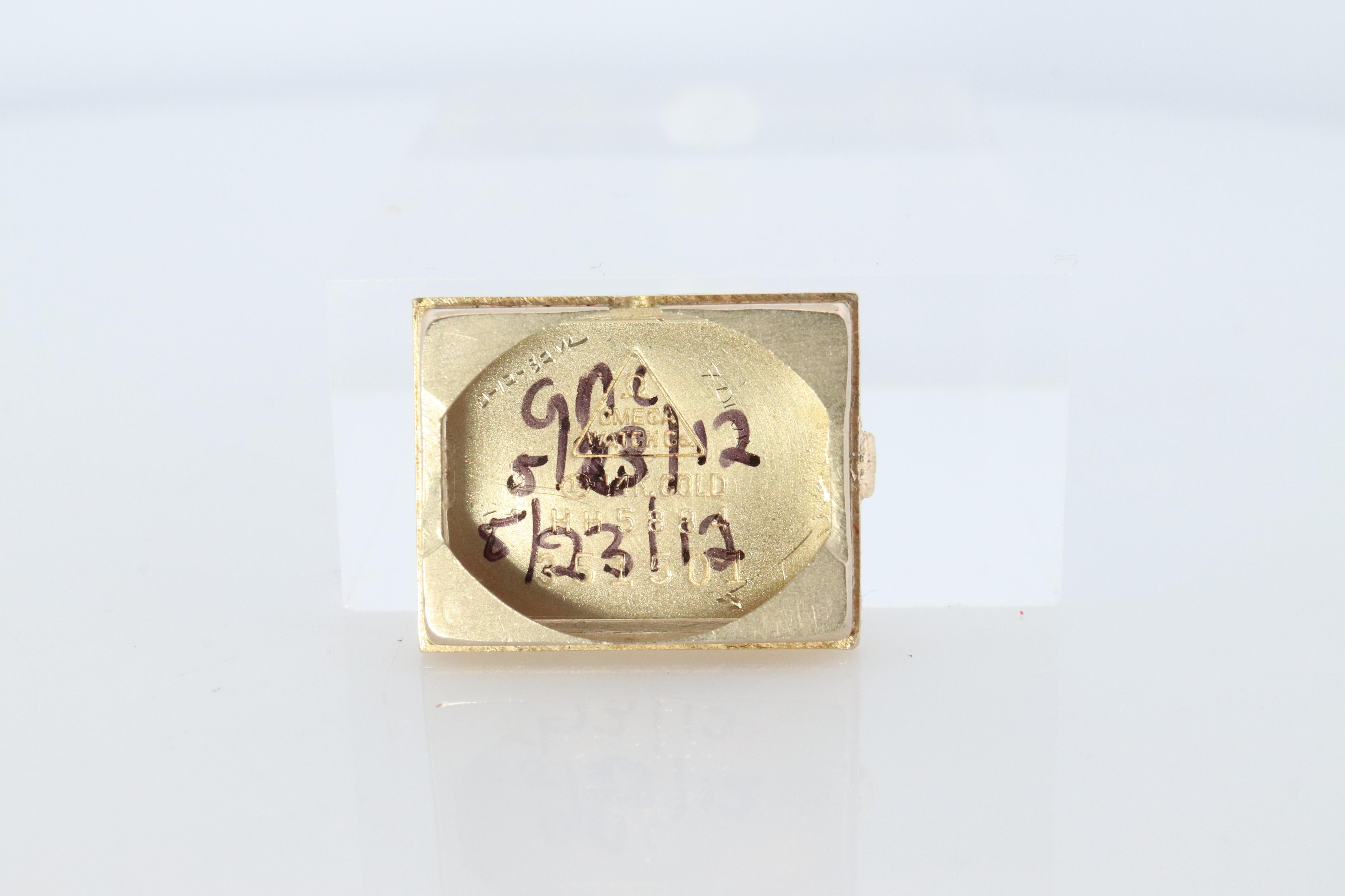 14k OMEGA x Tiffany & Co Tank Watch. 14k Yellow Manual Windup Omega For Sale 5