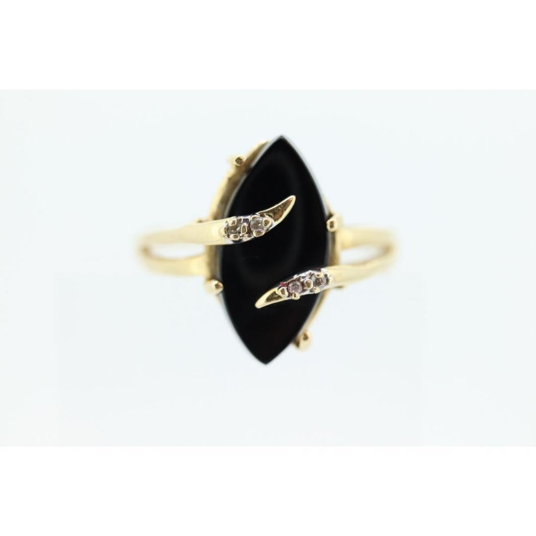Anello con ONYX e diamanti 14k. Marquise Navette Onyx Prong set victorian mourning In condizioni buone in vendita a Port Charlotte, FL