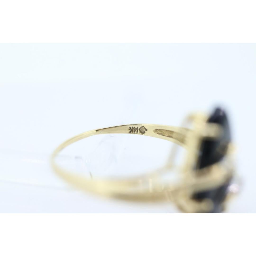 Donna Anello con ONYX e diamanti 14k. Marquise Navette Onyx Prong set victorian mourning in vendita