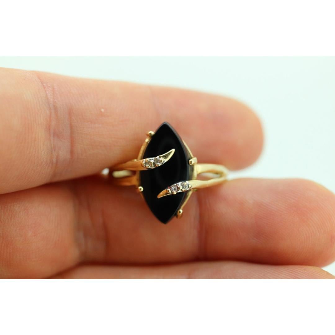 Anello con ONYX e diamanti 14k. Marquise Navette Onyx Prong set victorian mourning in vendita 1