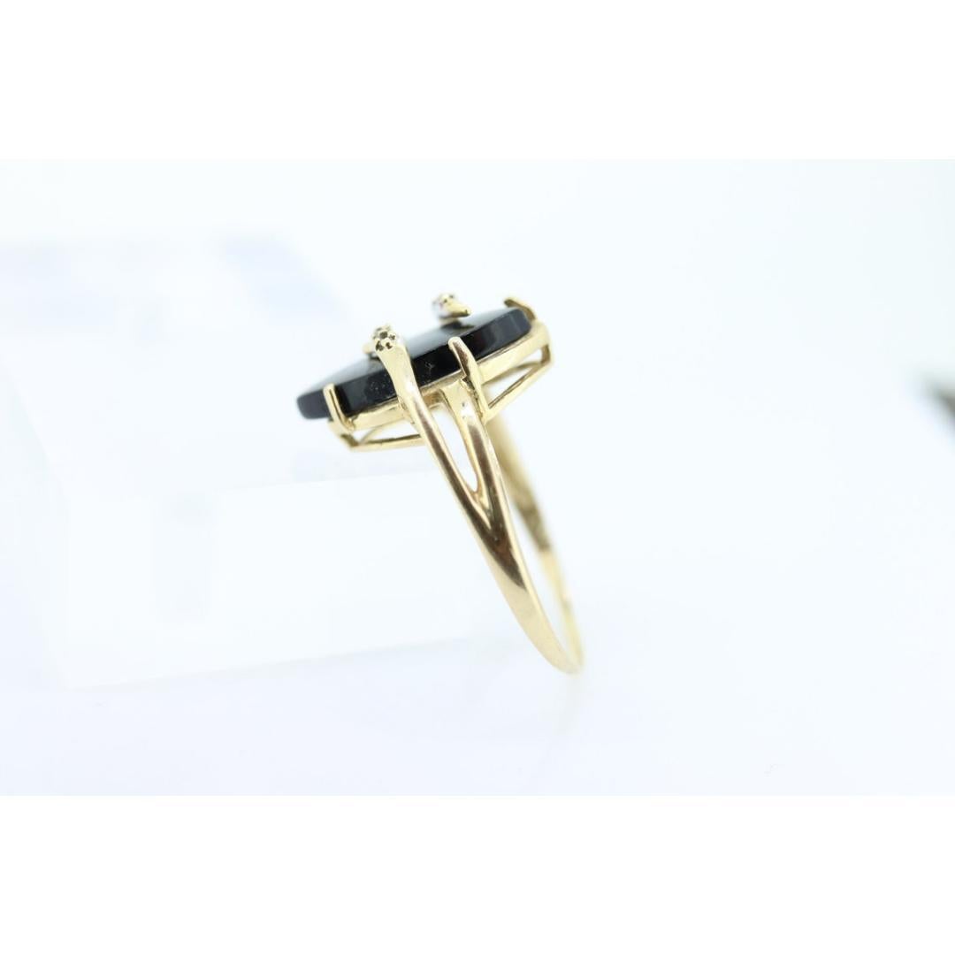 Anello con ONYX e diamanti 14k. Marquise Navette Onyx Prong set victorian mourning in vendita 2