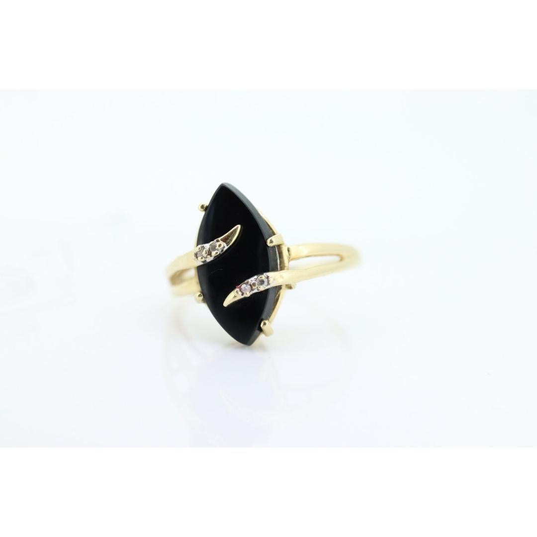 Anello con ONYX e diamanti 14k. Marquise Navette Onyx Prong set victorian mourning in vendita 3