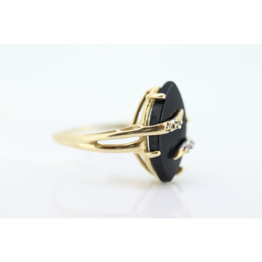 Anello con ONYX e diamanti 14k. Marquise Navette Onyx Prong set victorian mourning in vendita 4