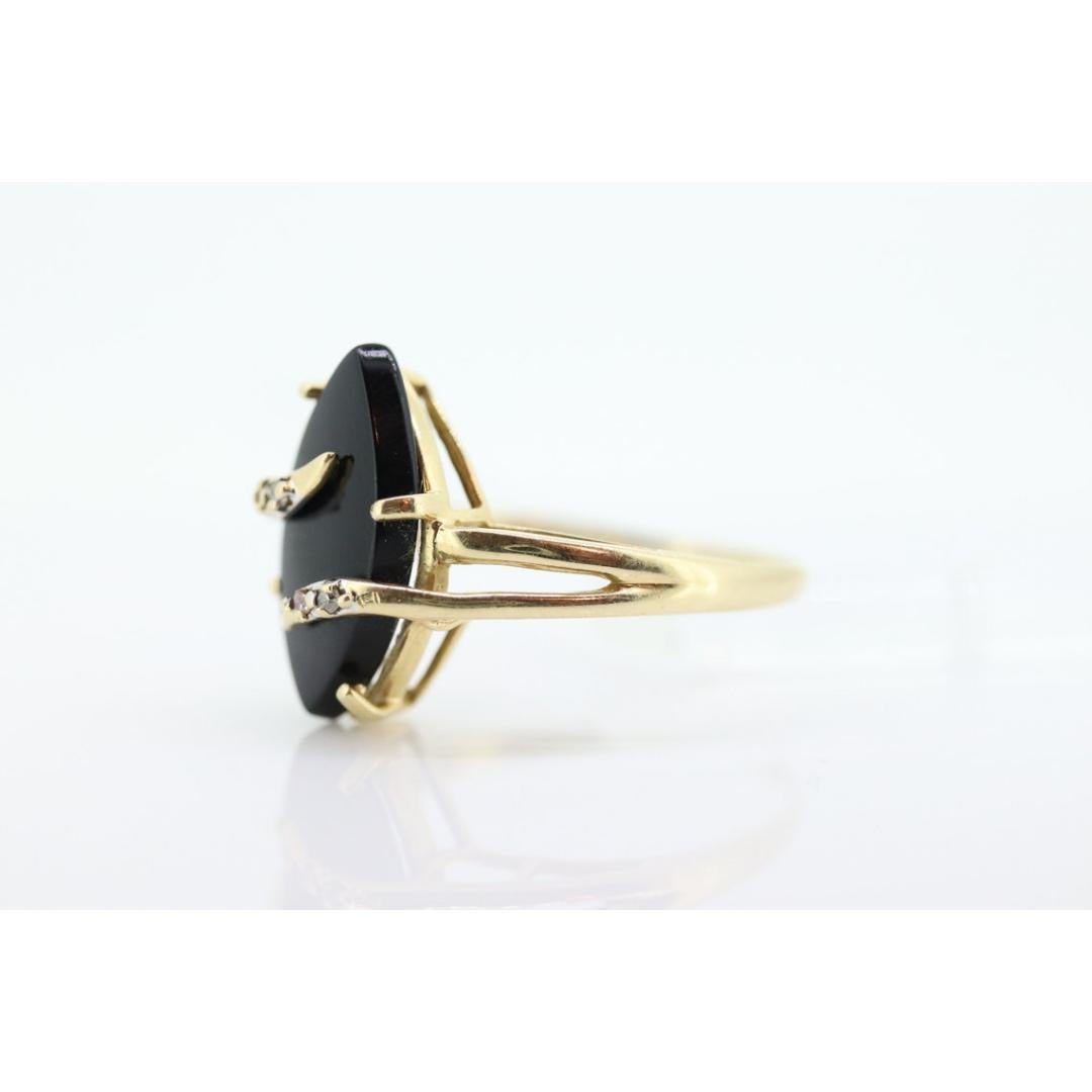 Anello con ONYX e diamanti 14k. Marquise Navette Onyx Prong set victorian mourning in vendita 5
