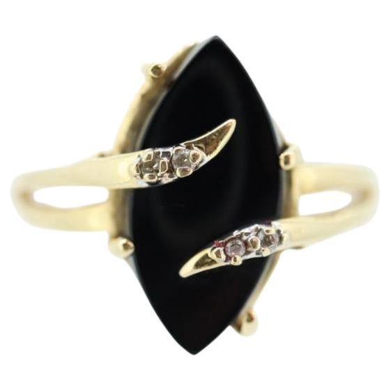Anillo de ONYX y diamantes de 14k. Marquise Navette Onyx Prong set victorian mourning