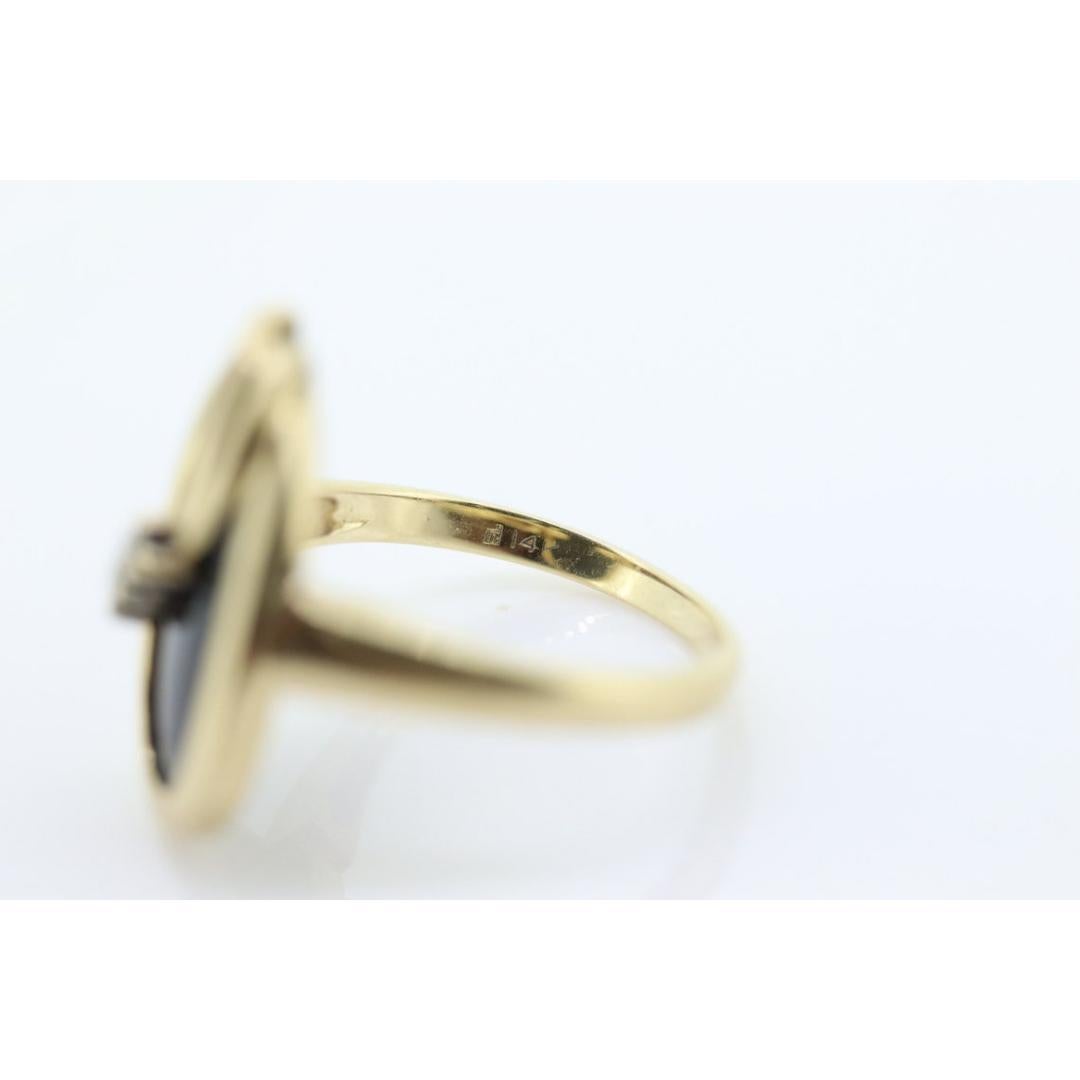 Anello con ONYX e diamanti 14k. Anello a lutto ovale in onice con piccoli diamanti incastonati in vendita 2
