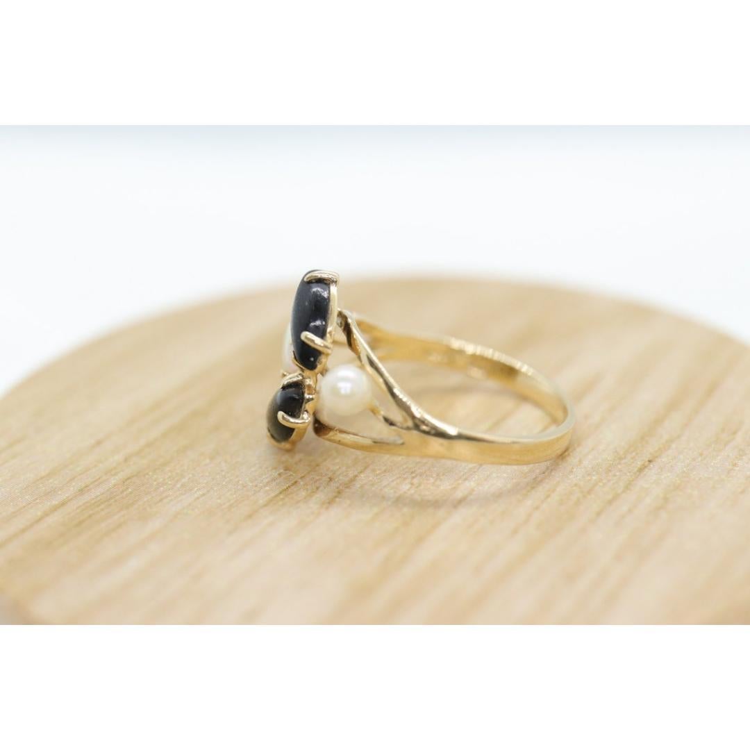 Donna Anello a grappolo in onice opale e perla 14k. Fascia Navette Onice Opale. in vendita